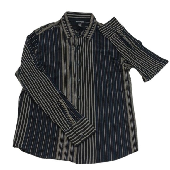 Kenneth Cole Shirt Striped Button Down Black Long Sleeve Mens Size L - Picture 1 of 3